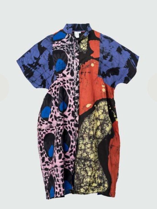 Osei Duro Dresses & Skirts - Osei Duro Bata Dress Hocus Pocus Purple Yellow Button Down Small